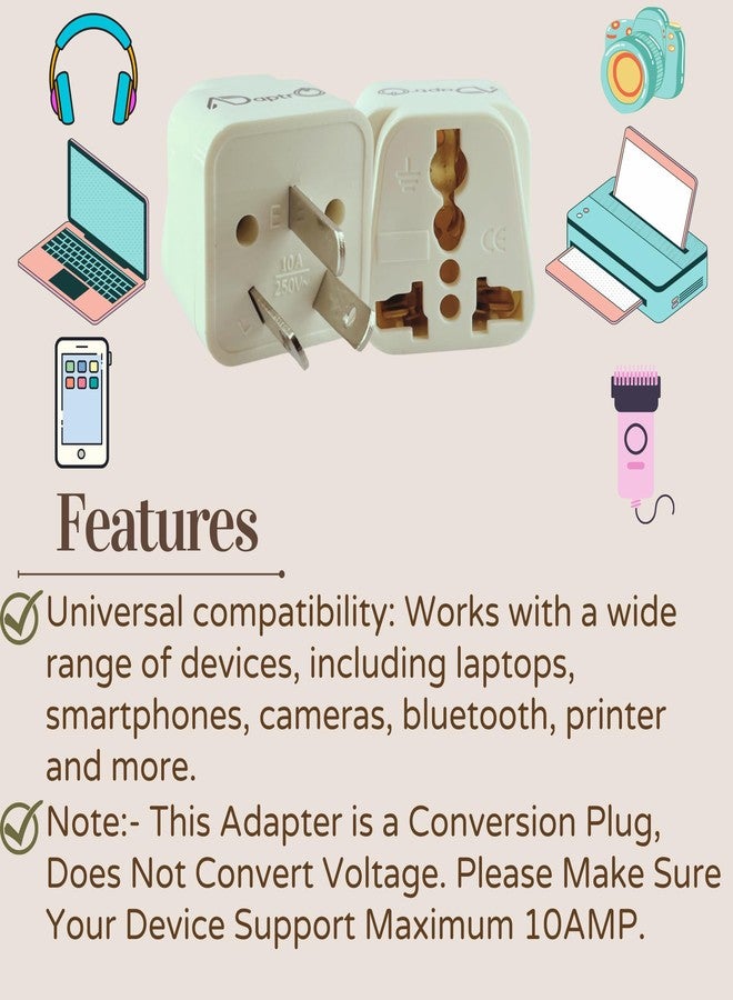 Adaptro India to Australia, New Zealand Travel Adapter for Argentina, Fiji and China & More Type I Universal Plug Convertor (Pack of 2) White - Image 4
